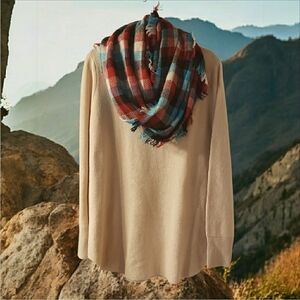 NWT! SET! Natural Reflections Cream Sweater w/ Plaid Scarf